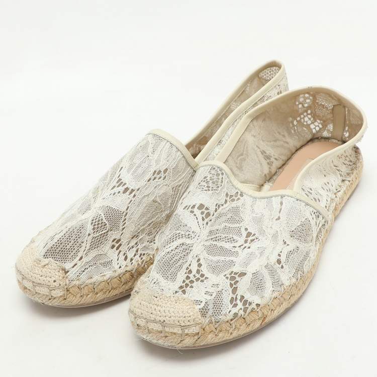 Pre Owned Valentino White Lace Espadrille Flats Size 40