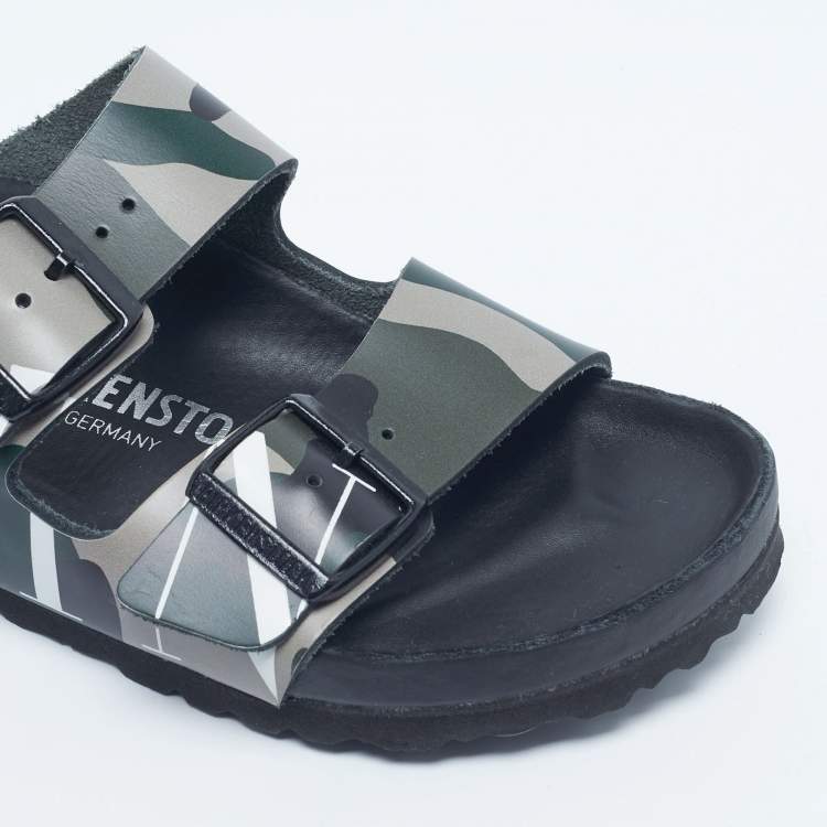 Pre Owned Valentino x Birkenstock Multicolor Camouflage Leather Arizona Slide Sandals Size 37