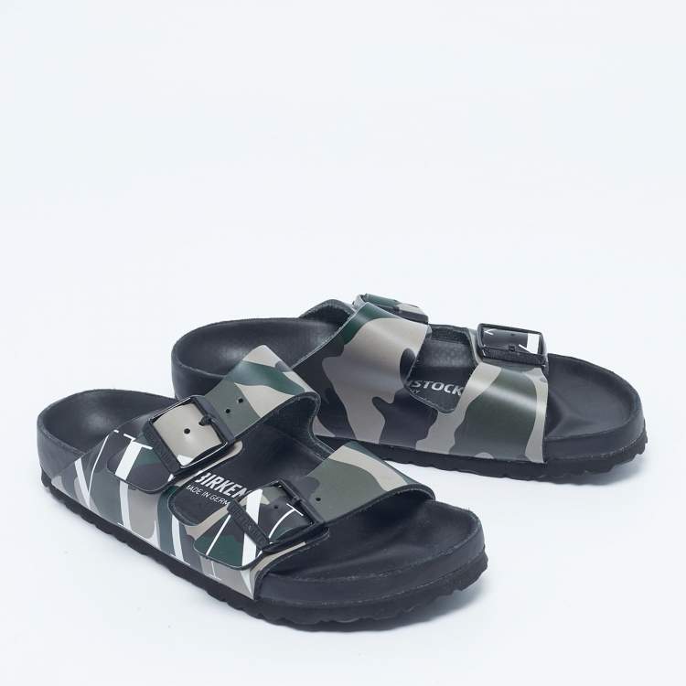 Pre Owned Valentino x Birkenstock Multicolor Camouflage Leather Arizona Slide Sandals Size 37