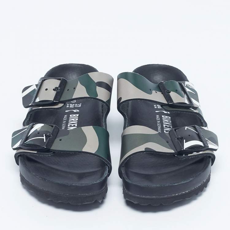 Pre Owned Valentino x Birkenstock Multicolor Camouflage Leather Arizona Slide Sandals Size 37