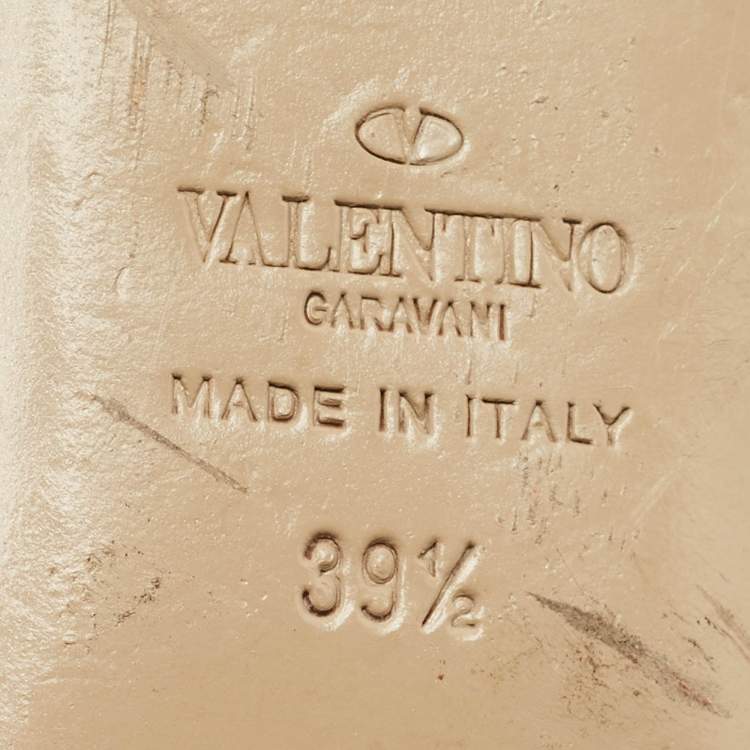 Pre Owned Valentino Black/Beige Patent Leather Rockstud Ballet Flats Size 39.5