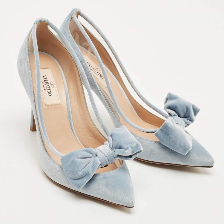 Pre Owned Valentino Light Blue PVC and Velvet Dollybow Pumps Size 37