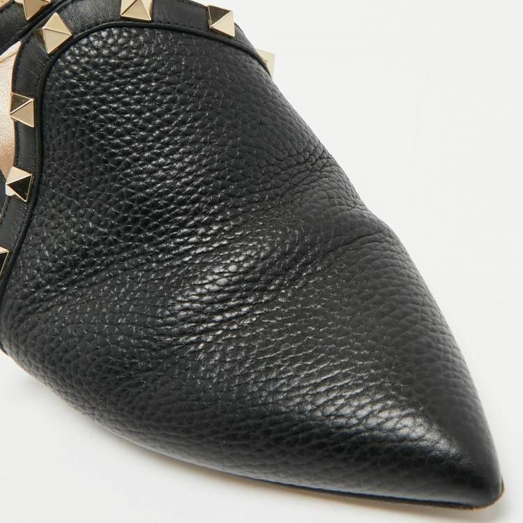 Pre Owned Valentino Black Leather Rockstud Heel Mules Size 41.5