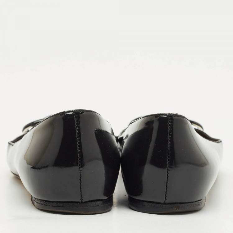 Pre Owned Valentino Black Leather VLogo Pointed Toe Ballet Flats Size 37.5