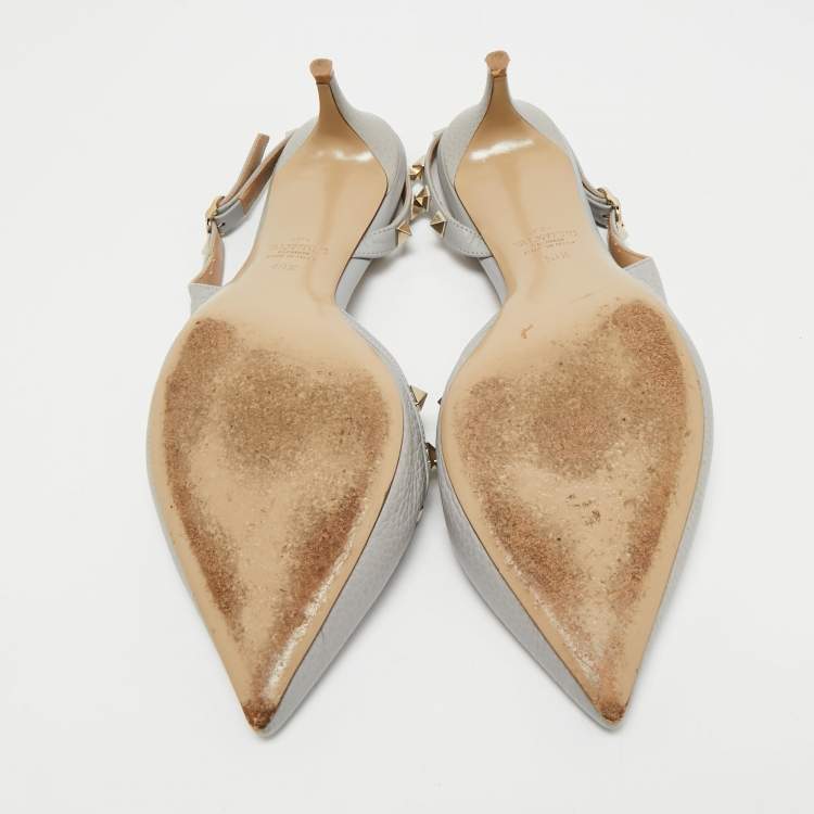 Pre Owned Valentino Light Blue Leather Rockstud Slingback Pumps Size 40.5