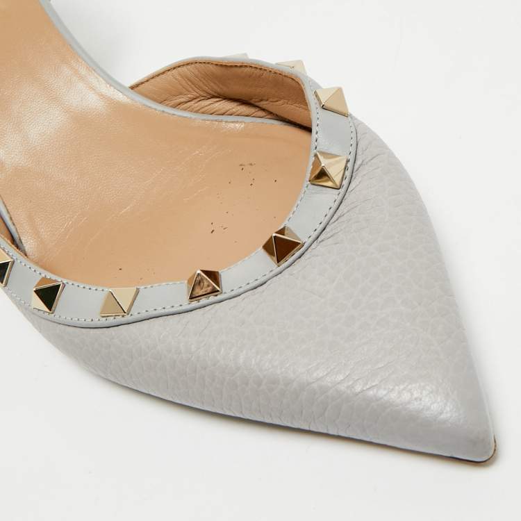 Pre Owned Valentino Light Blue Leather Rockstud Slingback Pumps Size 40.5