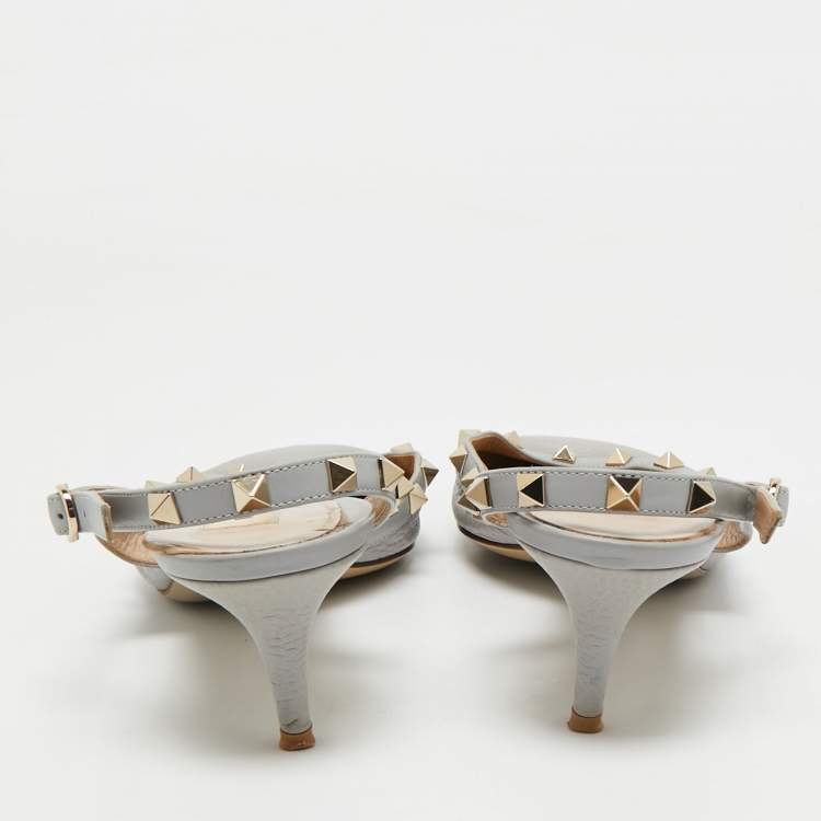Pre Owned Valentino Light Blue Leather Rockstud Slingback Pumps Size 40.5
