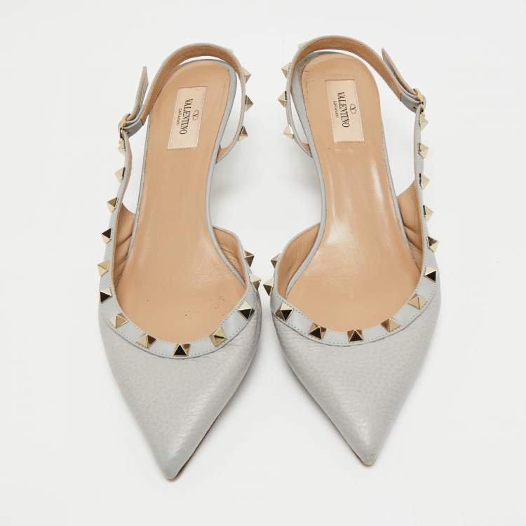 Pre Owned Valentino Light Blue Leather Rockstud Slingback Pumps Size 40.5