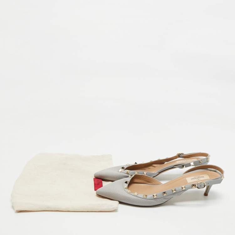 Pre Owned Valentino Light Blue Leather Rockstud Slingback Pumps Size 40.5
