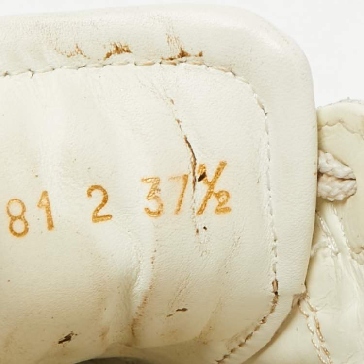 Pre Owned Valentino White/Gold Leather Rockstud Low Top Sneakers Size 37.5
