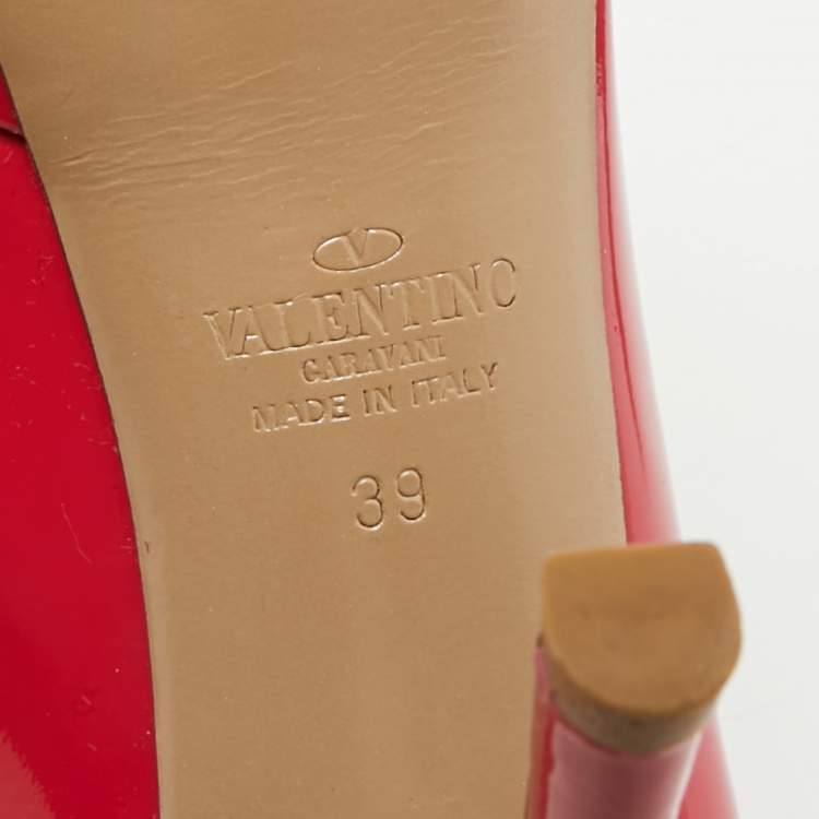 Pre Owned Valentino Coral Pink Patent Leather Platform Pumps Size 39