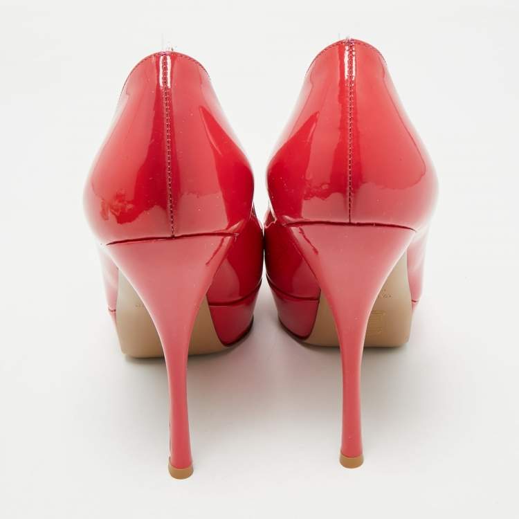 Pre Owned Valentino Coral Pink Patent Leather Platform Pumps Size 39