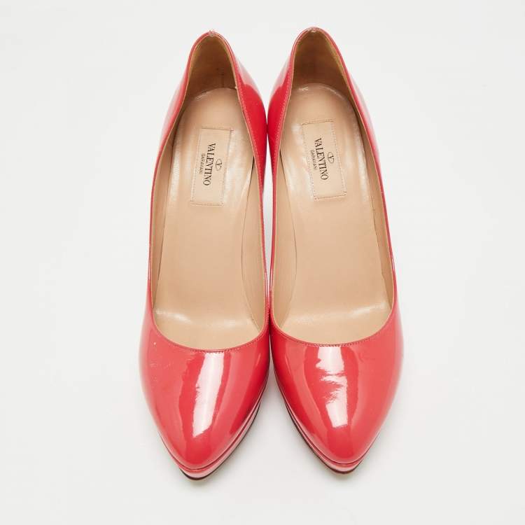 Pre Owned Valentino Coral Pink Patent Leather Platform Pumps Size 39