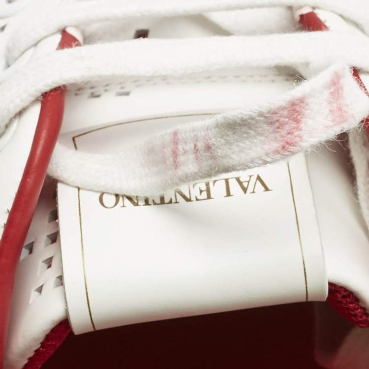 Pre Owned Valentino White Perforated Leather Backnet Rockstud Low Top Sneakers Size 38