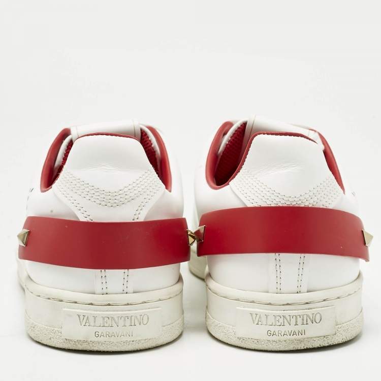 Pre Owned Valentino White Perforated Leather Backnet Rockstud Low Top Sneakers Size 38