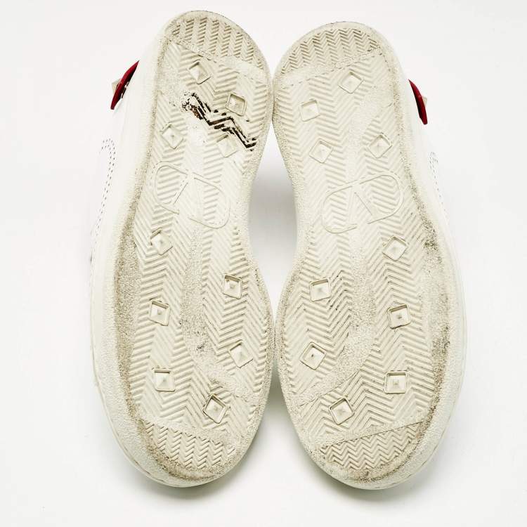 Pre Owned Valentino White Perforated Leather Backnet Rockstud Low Top Sneakers Size 38