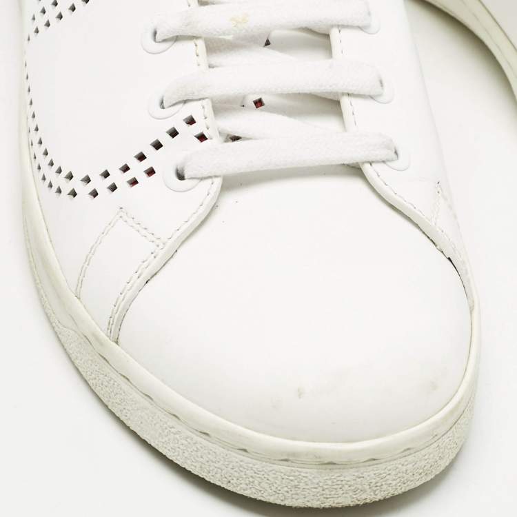 Pre Owned Valentino White Perforated Leather Backnet Rockstud Low Top Sneakers Size 38