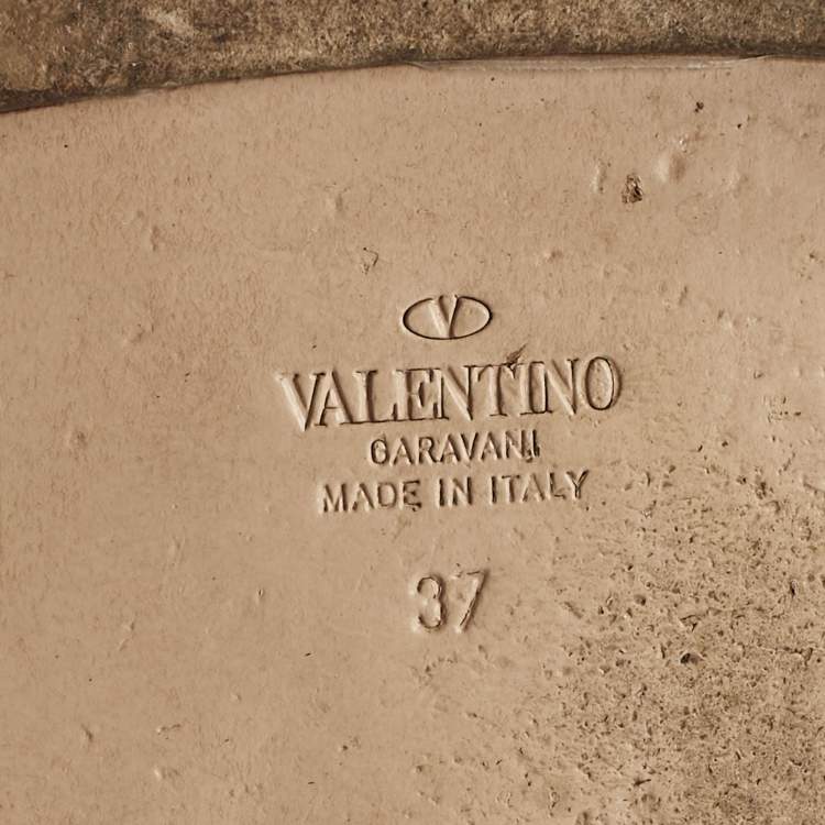 Pre Owned Valentino Beige Leather Vlogo Signature Flat Slide Sandals Size 37