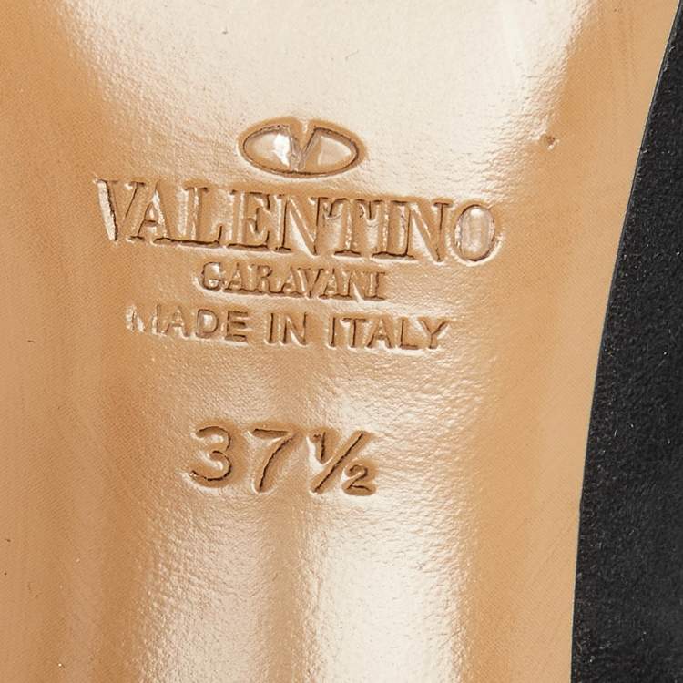 Pre Owned Valentino Black Suede and Leather Rockstud Knee Length Boots Size 37.5