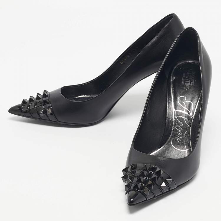 Pre Owned Valentino Black Leather Rockstud Alcove Pumps Size 41