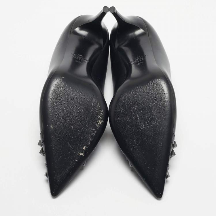 Pre Owned Valentino Black Leather Rockstud Alcove Pumps Size 41