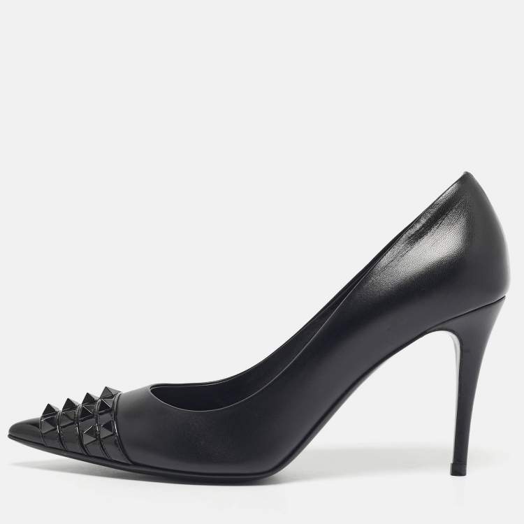 Pre Owned Valentino Black Leather Rockstud Alcove Pumps Size 41