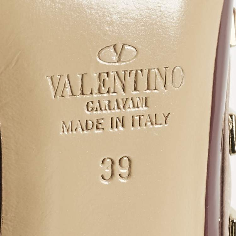 Pre Owned Valentino Burgundy/Beige Patent Leather Rockstud Ankle Strap Pumps Size 39