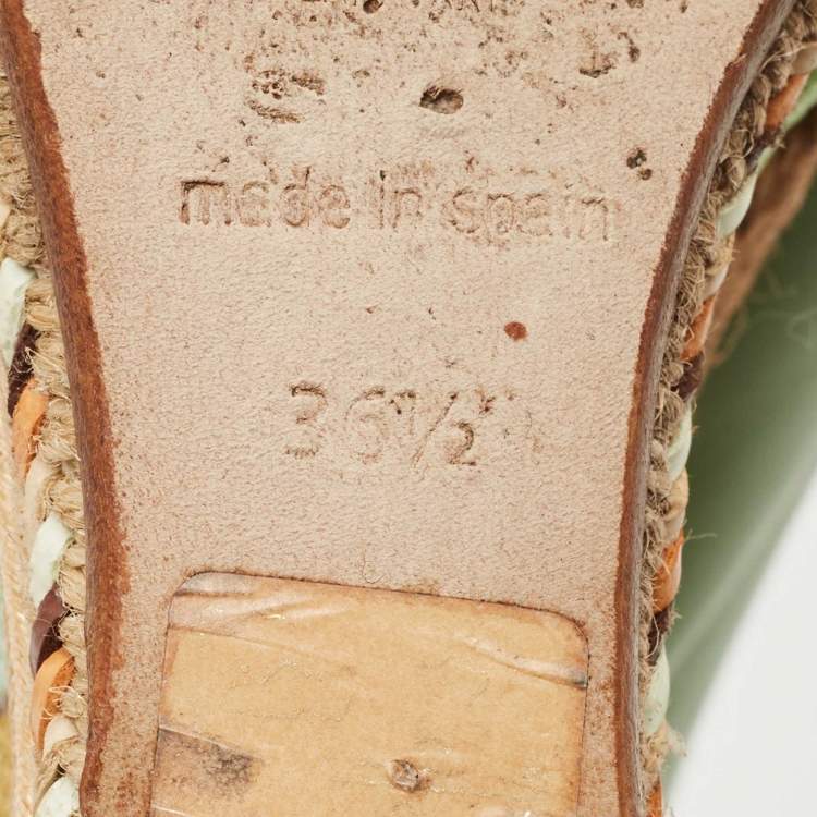 Pre Owned Valentino Light Green Leather Native Couture 1975 Wedge Espadrille Sandals Size 36.5