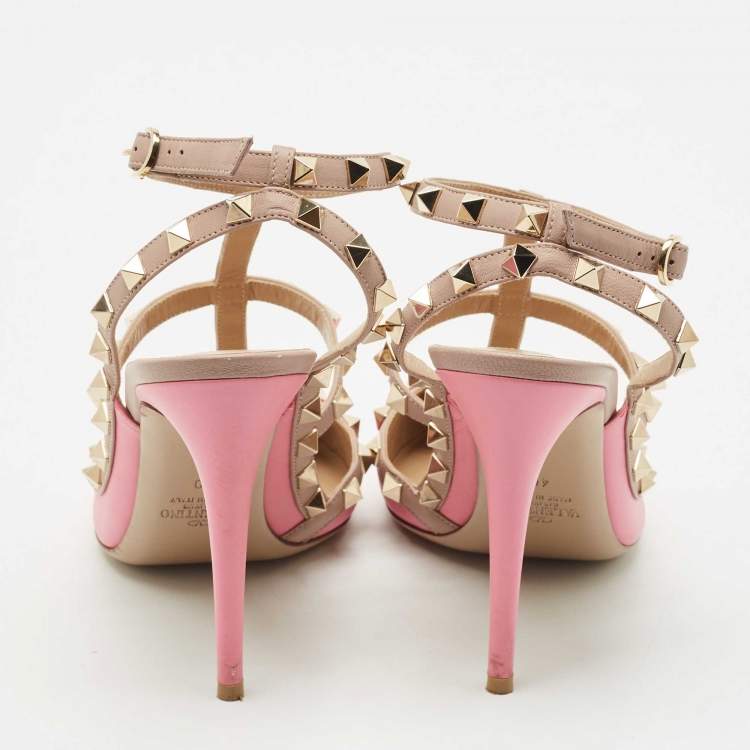 Pre Owned Valentino Pink/Beige Leather Rockstud Caged Pumps Size 40