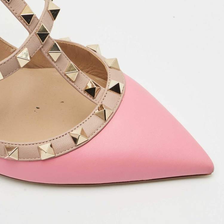 Pre Owned Valentino Pink/Beige Leather Rockstud Caged Pumps Size 40