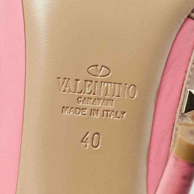 Pre Owned Valentino Pink/Beige Leather Rockstud Caged Pumps Size 40