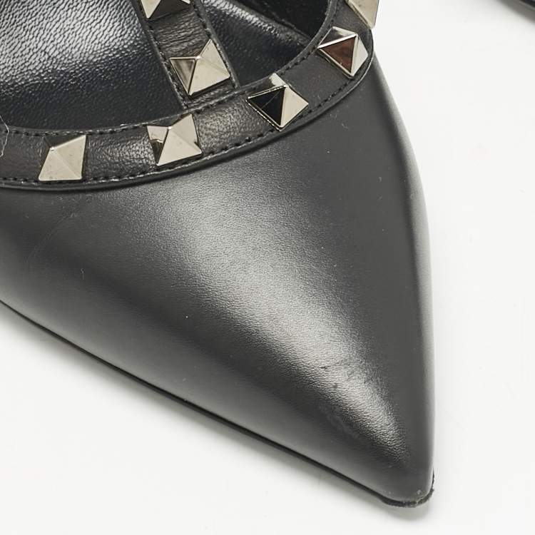 Pre Owned Valentino Black  Leather Rockstud Caged Pumps Size 40