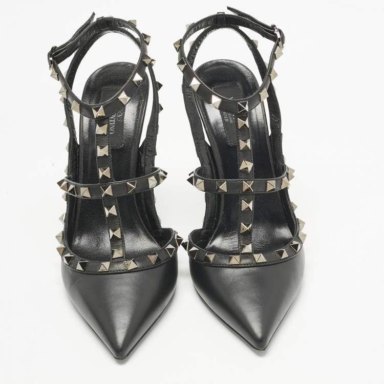 Pre Owned Valentino Black  Leather Rockstud Caged Pumps Size 40