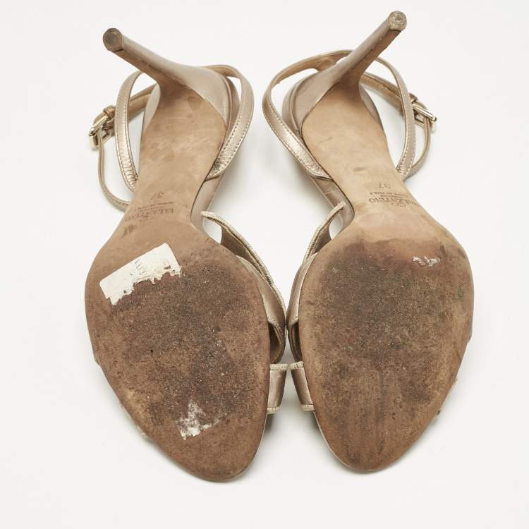 Pre Owned Valentino Gold  Leather Angelicouture Ankle Strap Sandals Size 37