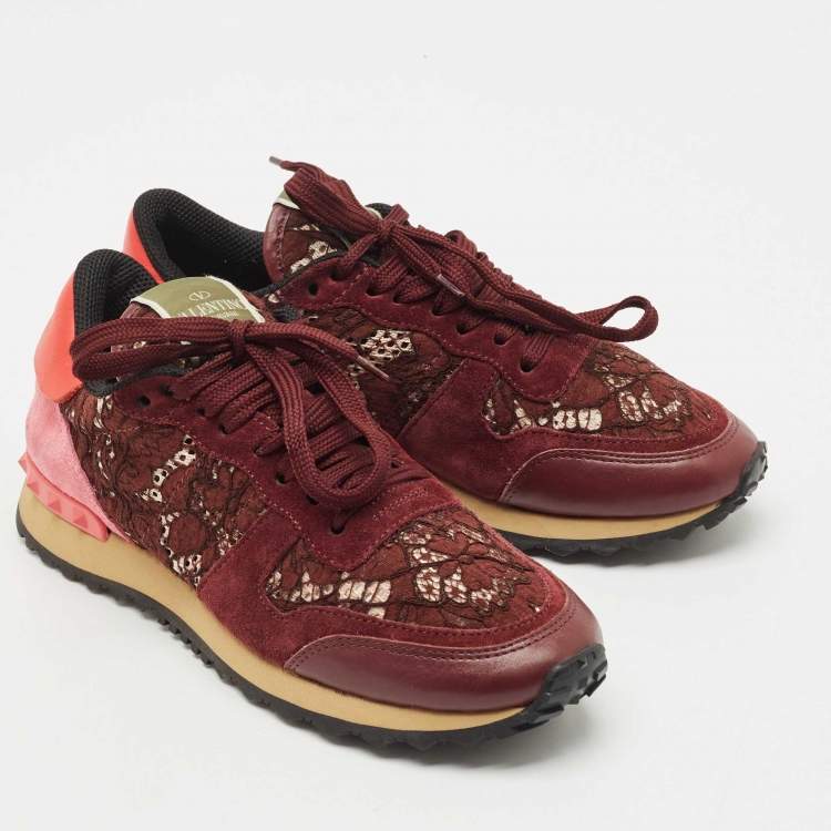 Pre Owned Valentino Multicolor Lace and Leather Rockrunner Sneakers Size 38