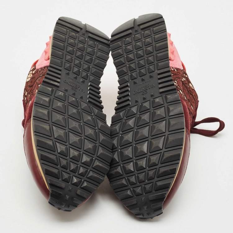 Pre Owned Valentino Multicolor Lace and Leather Rockrunner Sneakers Size 38
