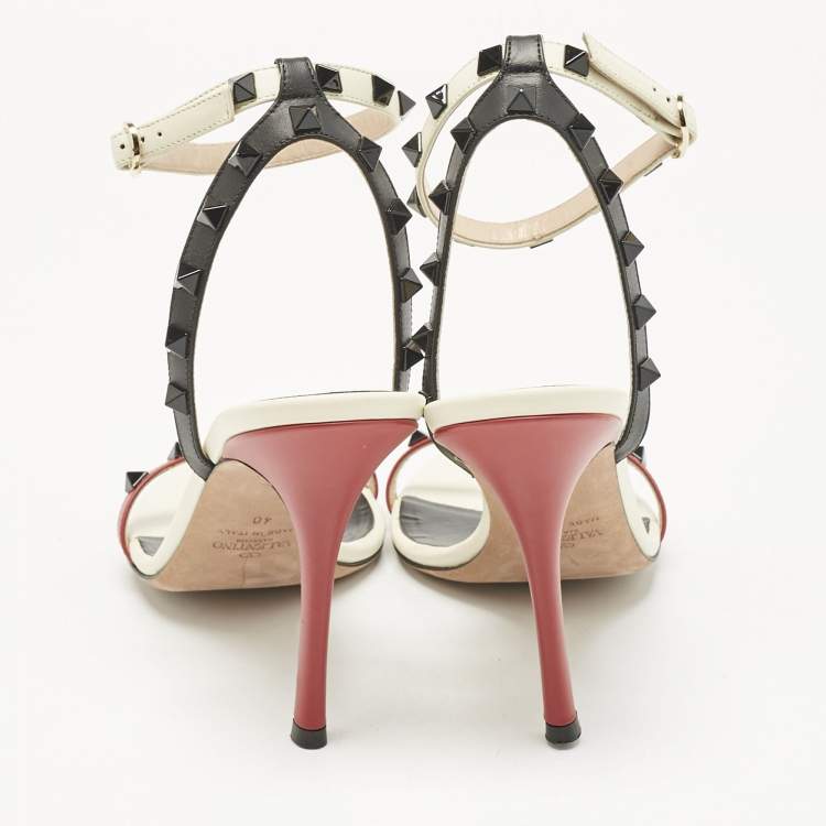 Pre Owned Valentino Tricolor Leather Rockstud Ankle Strap Sandals Size 40