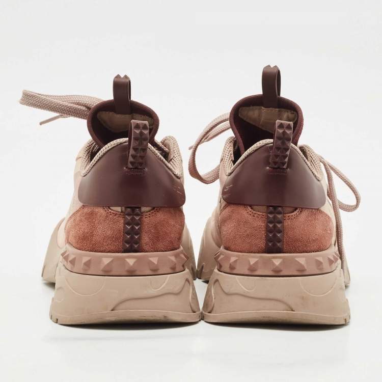 Pre Owned Valentino Two Tone  Camo Print Canvas and Leather Rockrunner Sneakers Size 38