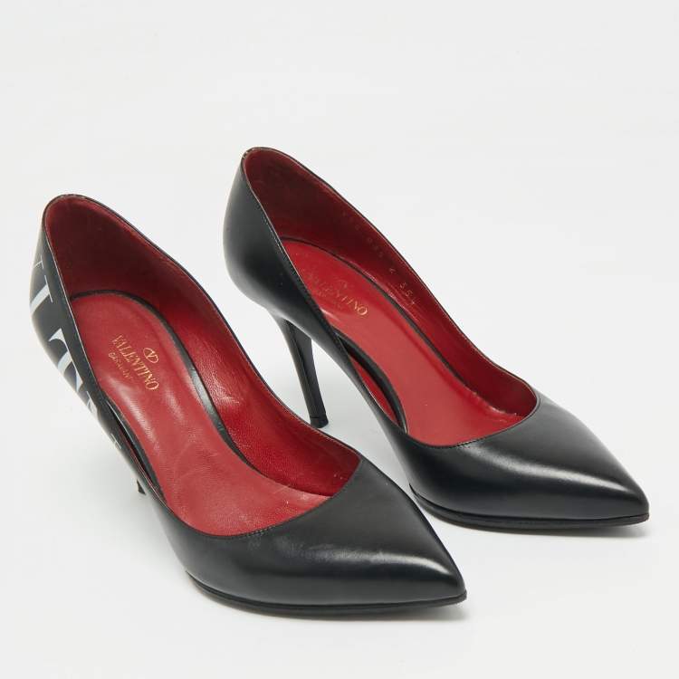 Pre Owned Valentino Black Leather VLTN Pointed Toe Pumps Size 35.5 
