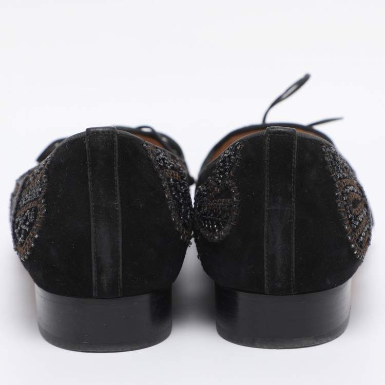Pre Owned Valentino Black Suede Butterfly Embroidered Ballet Flats Size 41