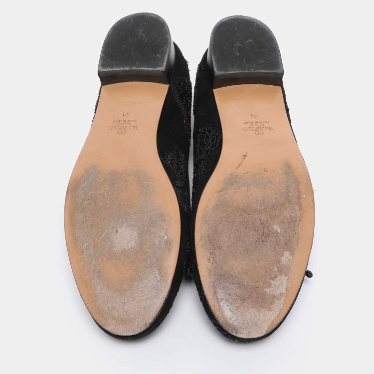 Pre Owned Valentino Black Suede Butterfly Embroidered Ballet Flats Size 41