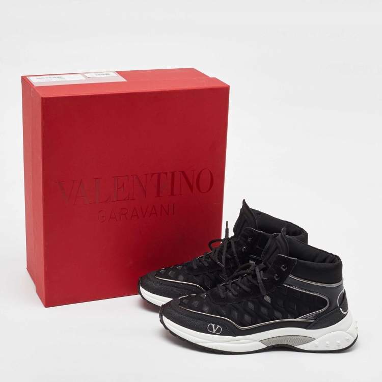 Pre Owned Valentino Black Mesh, Suede and Leather Mid Top Sneakers Size 38