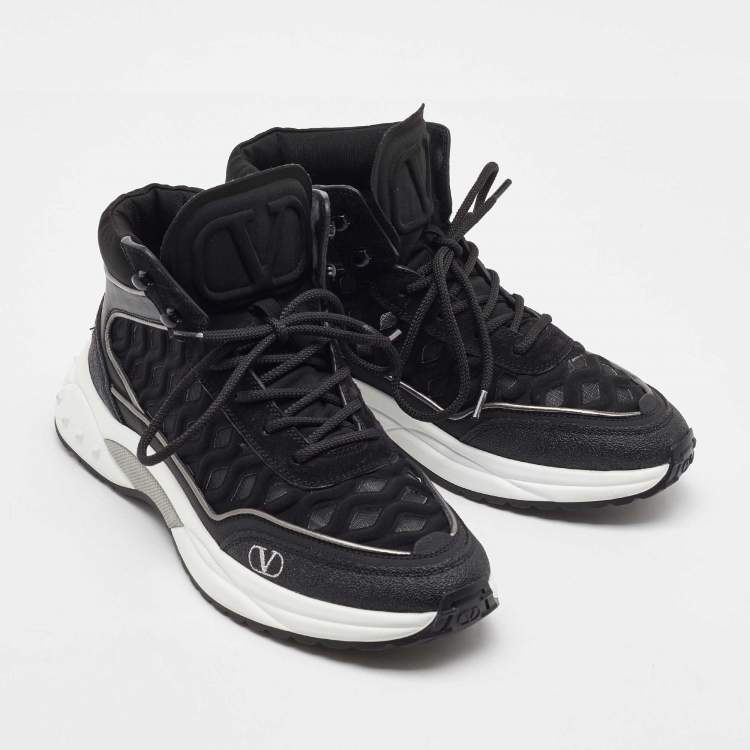 Pre Owned Valentino Black Mesh, Suede and Leather Mid Top Sneakers Size 38