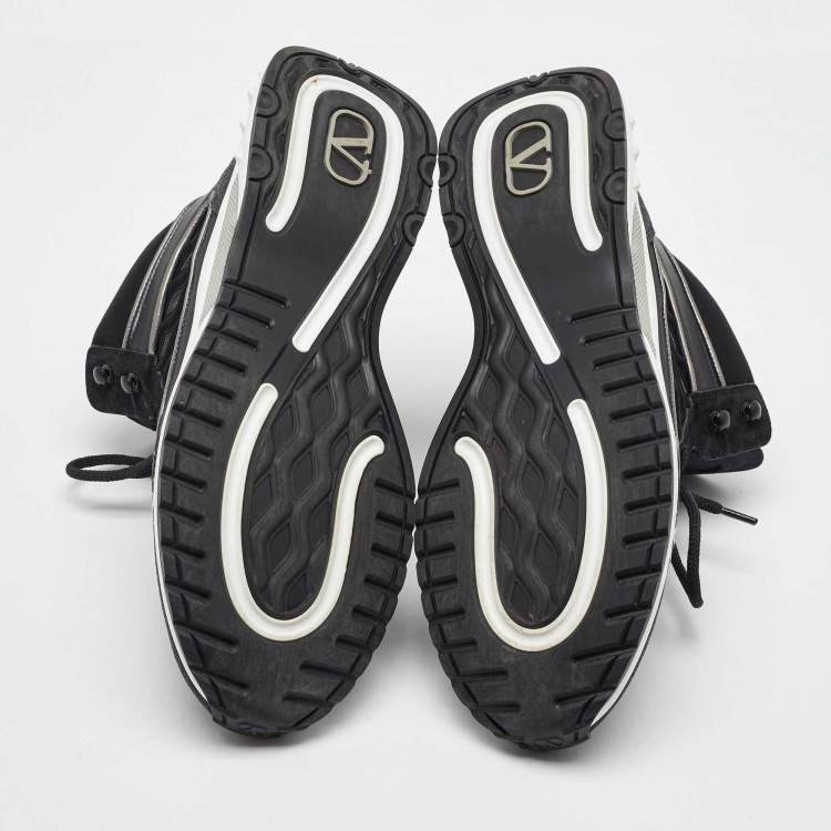 Pre Owned Valentino Black Mesh, Suede and Leather Mid Top Sneakers Size 38