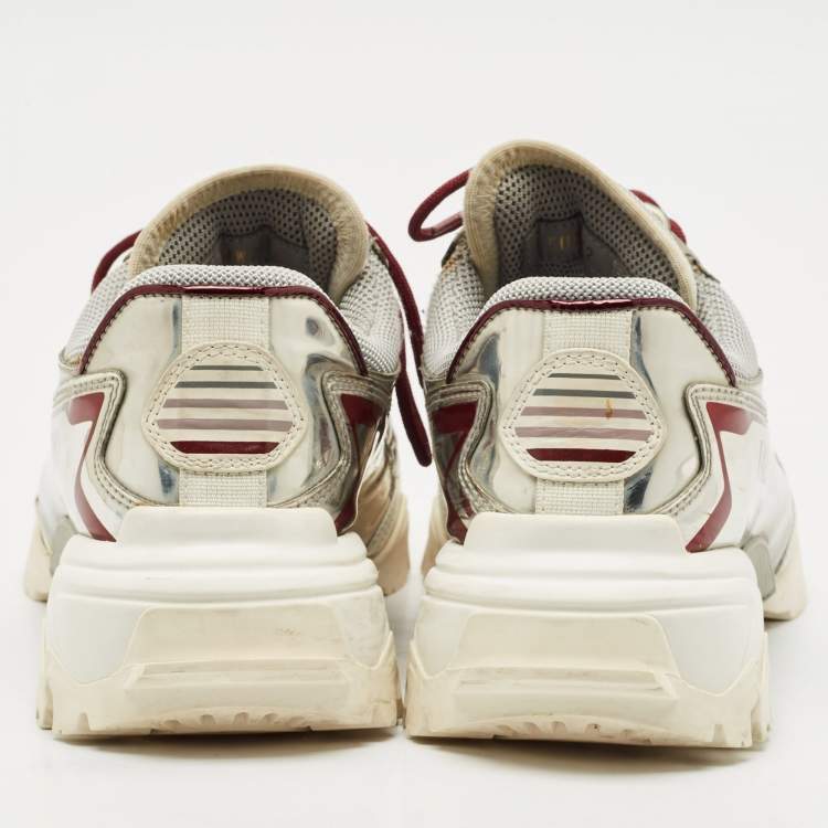 Pre Owned Valentino Silver/Grey Mesh and Leather Climbers Sneakers Size 36