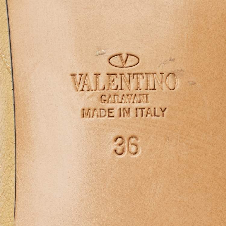 Pre Owned Valentino Metallic Gold Leather Rockstud Slip On Loafers Size 36