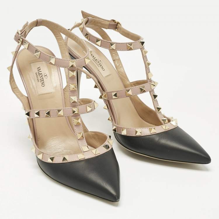 Pre Owned Valentino Black/Pink Leather Rockstud Pumps Size 41