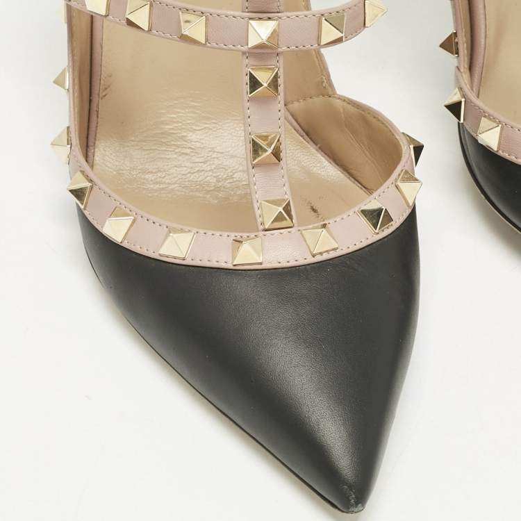 Pre Owned Valentino Black/Pink Leather Rockstud Pumps Size 41