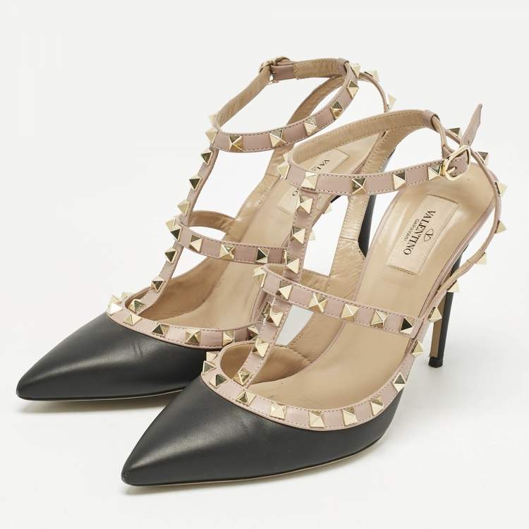 Pre Owned Valentino Black/Pink Leather Rockstud Pumps Size 41