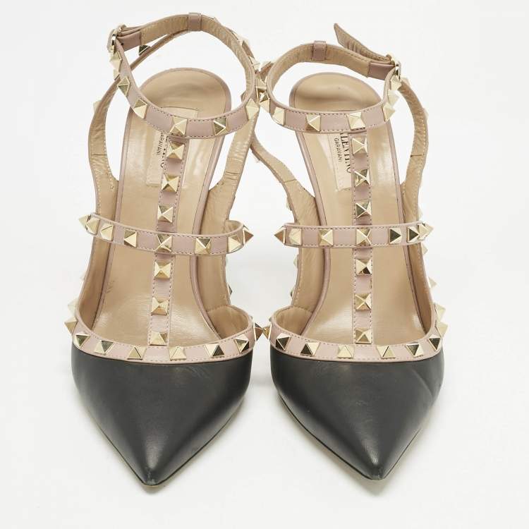 Pre Owned Valentino Black/Pink Leather Rockstud Pumps Size 41